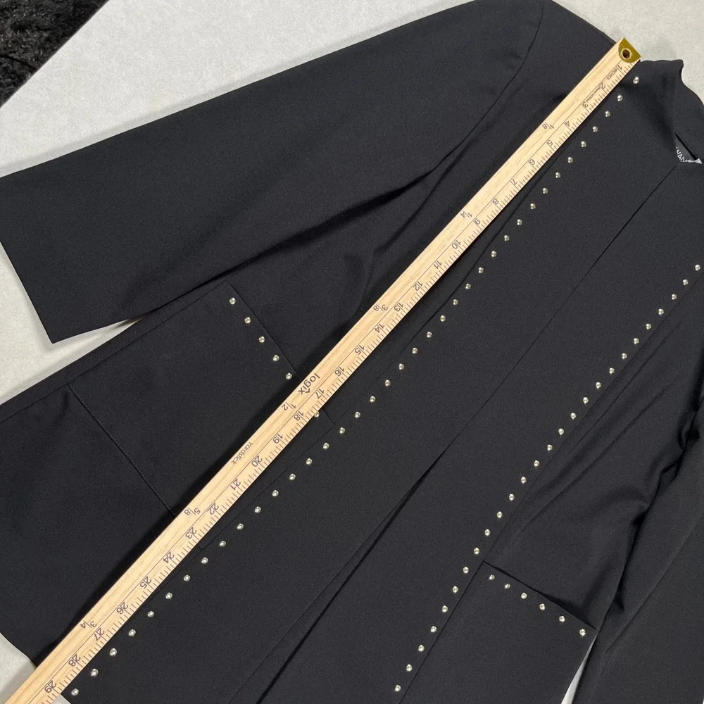 Ming Wang Studded Open Front Jacket Womens Small Black 3/4 Sleeve‎ Knit Academia